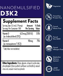 Quicksilver Scientific Nanoemulsified D3K2 - Emulsified Liquid Vitamin D3 + K2 MK7 Liposomal Supplement for Heart, Bone Health + Immune Support - Bioactive 2500IU for Enhanced Absorption (1.7oz/50ml) 5 71grws57rrL