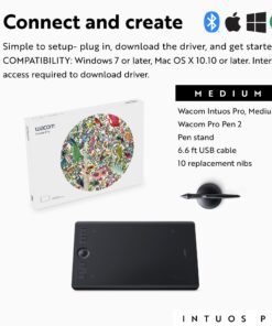 Wacom Intuos Pro Medium Bluetooth Graphics Drawing Tablet, 8 Customizable ExpressKeys, 8192 Pressure Sensitive Pro Pen 2 Included, Compatible with Mac OS and Windows,Black Regular 25 71gsAgOAmgL