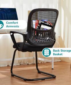 SMUG Desk Chair No Wheels, Mid Back Computer Chair Ergonomic Mesh Office Chair with Larger Seat, Executive Sled-Base Task Chair with Lumbar Support and Armrests for Women Adults, Black Americana 13 71gt49LR30L