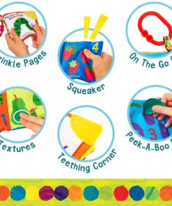 Let's Count Soft Book - World of Eric Carle the Very Hungry Caterpillar Baby on the Go Clip Teething Crinkle Soft Sensory Book for Babies, 5.25x5.25 Inch 26 71gtm1Sd8gL