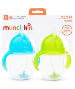 Munchkin® Any Angle™ Weighted Straw Trainer Cup with Click Lock™ Lid, 7 Ounce, 2 Count (Pack of 1), Blue/Green 2 Count (Pack of 1) 20 71guQWtQjcL