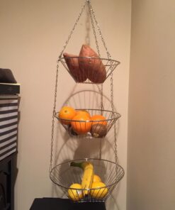 Home Basics Kitchen 3 Tier Wire Detachable Customizable Round Hanging Fruit Baskets , Heavy Duty, Space Saving, Chrome Finish 20 71guWy8Z86L
