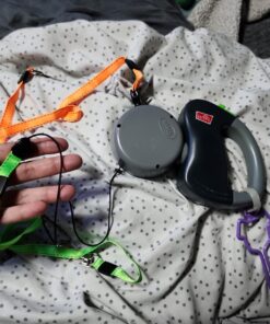 WIGZI (2 Two Dog Reflective Retractable Pet Leash – 360 Degree Zero Tangle Patent - Two Dogs Each up to 50 lbs and 10ft. Reflective Orange and Green Leads. Dual Locking, Small, Gray 31 71guaNNzLqL