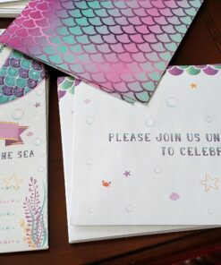 WERNNSAI Mermaid Party Invitations - 20 Set Magical Glitter Fill in Mermaid Invitations with Envelopes for Kids Girls Birthday Baby Shower Wedding Pool Mermaid Themed Party Supplies Mermaid-A 48 71gw1SVbZML