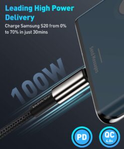 Alternative view of USB C Cable, Baseus 100W PD 5A QC 4.0 Fast Charging USB C to USB C Cable, Zinc Alloy Nylon Braided USB Type C Charger Cable for iPhone 15/Pro/Plus/Pro Max, MacBook, iPad Pro/Air/Mini, Samsung S23/S22+ 3.3ft Black