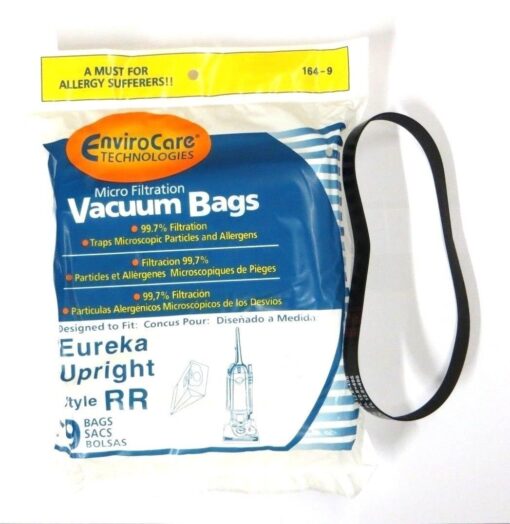 EnviroCare Replacement Micro Filtration Vacuum Cleaner Dust Bags made to fit Eureka RR, 61115 Boss Smart Vac 4800. 9 pack and 1 Belt