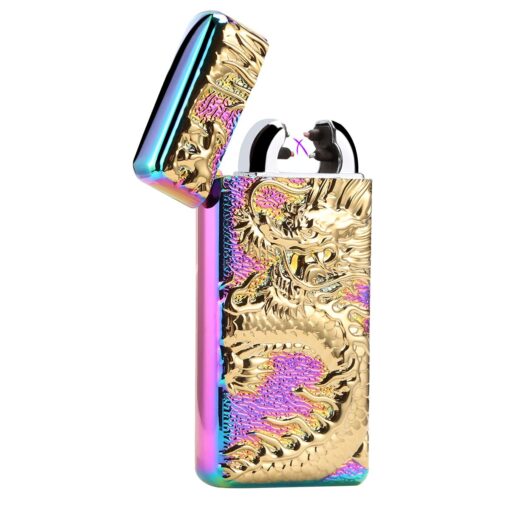 Kivors Electronic Lighter Plasma Arc USB Rechargeable Windproof Flameless Metal Dragon Lighter for Camping Hiking Business Dragon-rainbow