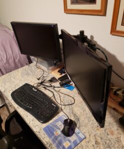 VIVO STAND-V002F Dual LED LCD Monitor Free-Standing Desk Stand for 2 Screens up to 27 Inch Heavy-Duty Fully Adjustable Arms with Max VESA 100x100mm 13" - 27" screens Black 47 71h0Yh2epEL