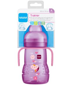 MAM Plastic Trainer Cup (1 Count), 8 oz. Trainer Drinking Cup with Extra-Soft Spout, Spill-Free Nipple, and Non-Slip Handles, for Girls 4+ Months, Designs May Vary Pink 21 71h0bEOgY9S