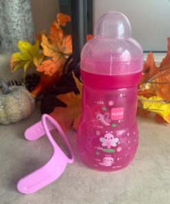 MAM Plastic Trainer Cup (1 Count), 8 oz. Trainer Drinking Cup with Extra-Soft Spout, Spill-Free Nipple, and Non-Slip Handles, for Girls 4+ Months, Designs May Vary Pink 37 71h2Uur6UL