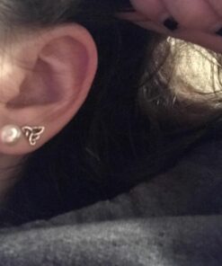 Rhodium Plated Sterling Silver Womens Irish Celtic Triquetra Triangle Stud Earrings - 0.27in 31 71h4TsTlWKL