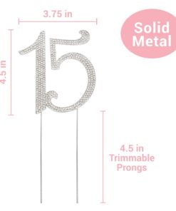 15 Cake Topper - Premium Silver Metal - 15th Birthday or Anniversary Party - Sparkly Rhinestone Quinceanera Cake Topper Decoration Makes a Great Centerpiece - Now Protected in a Box 27 71h5JGhEUQL