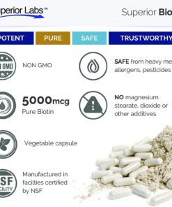 Superior Labs – Best Natural Biotin NonGMO Supplement – for Luscious Longer Hair and Lashes – Stronger Nails – Healthy Skin – Energy Booster – Healthy Weight - 5000 mcg, 120 Vegetable Caps 15 71h5ujilc1L