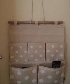 Homecube Linen Cotton Fabric Wall Door Cloth Hanging Storage Bag Case 5 Pocket Home Organizer (White Polka Dots) White 23 71h6kS7xwfL