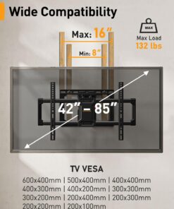 Perlegear UL Listed Full Motion TV Wall Mount for 42-85 inch TVs up to 132 lbs, TV Mount with Dual Articulating Arms, Tool-Free Tilt, Swivel, Extension, Leveling, Max VESA 600x400mm, 16" Studs, PGLF8 20 71h6uST7ML