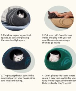 MEOWFIA Premium Felt Cat Bed Cave - Handmade 100% Merino Wool Bed for Cats and Kittens (Dark Shades) (Large, Dark Grey) Large 27 71h7DLQ2VGL