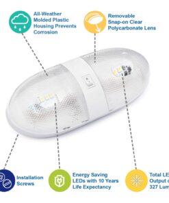 Lumitronics RV 12V Double LED Ceiling Dome Light - On/Off Switch - Removable Lenses Double 1-Pack 15 71h8vczk0vL