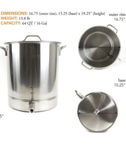 Alternative view of GasOne BS-64 Stainless Steel Kettle Pot Pre Drilled 4 PC Set Quart Tri Ply Bottom for Beer Includes Lid Ball Valve, Thermometer, Spigot-Home Brewing Supplies, 64 QT/16 GALLON