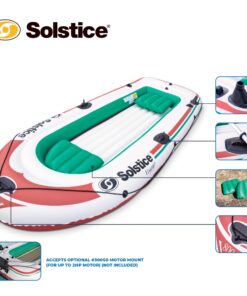 SOLSTICE Inflatable Fishing Boat Rafts 2 to 6 Person Options for Adults Compatible with Motor Comes W/Accessories Pole Holders Cushions Grab Line 6 to 12 Ft Sizes Outdoorsman Voyager Dinghy Air Floor Voyager 6-Person Boat 9 71hAw68zzdL
