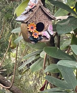 Dawhud Direct Hanging Bird Houses for Outside, Hand-Painted Bird Houses for Outdoors Decorative Birdhouses (Butterfly and Flowers Welcome) Butterfly and Flowers Welcome 25 71hBLDLcqSL