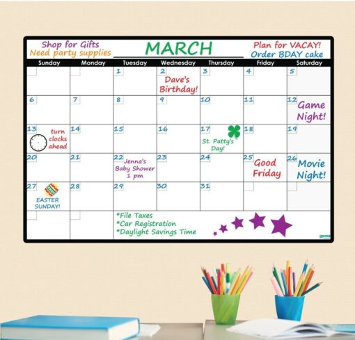 Everase Re-Stic Dry Erase Self-Adhesive Peel & Stick Surface Monthly Calendar | Wall Planner (24 x 36 in.) FREE Marker & Cloth | Organizer, Walls, Doors, Offices | Premium Quality Removable Surface 24 x 36 in. (2 x 3 ft.)