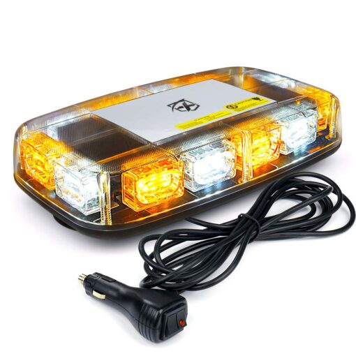 Xprite 12" Rooftop Strobe Light, High Bright LED Emergency Flashing Beacon Light w/Magnetic Mount for 12V-24V Construction Vehicles, Truck, Snow Plow, Postal Car (Amber White) Amber White