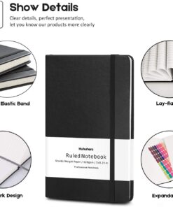 Huhuhero Lined Notebook Journal, 120Gsm Thick Paper Journals for Writing, 5 Pack Hardcover Leather Notebooks for Men Women, Daily Journal for Work Business Note Taking, Office School Supplies 5"×8.25" Black 21 71hGJ7G2cJL