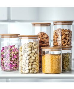 Newerlives Air Tight Storage Jar, Glass Storage Tank with a Natural Bamboo Lid, 450 ML, 650 ML, 950 ML (Bamboo, 450ML) 14 71hGSYGGdYL