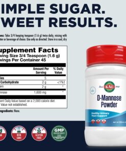 KAL D-Mannose Powder 1600 mg, Easy-to-Mix, Fast-Dissolving Powder to Support Urinary Tract Health, Unflavored, Non-GMO, Vegan, Gluten Free, 45 Servings, 2.5 oz 9 71hJc4bio9L