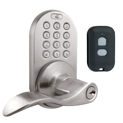 MiLocks XKL-02SN Digital Lever Handle Door Lock with Keyless Entry via Remote Control and Keypad Code for Interior Doors, Satin Nickel