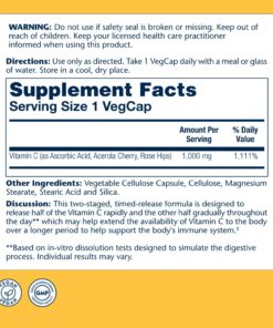 SOLARAY Vitamin C 1000mg Timed Release Capsules with Rose Hips & Acerola Bioflavonoids, Two-Stage for High Absorption & All Day Immune Function Support, 60 Day Guarantee, 250 Servings, 250 VegCaps 250 Count (Pack of 1) 9 71hKkLwLSGL