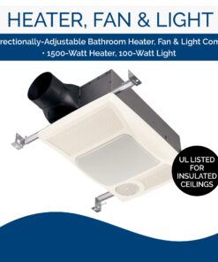 Broan 100HL Bathroom Fan, 100 CFM for 4" Ducts w/100W Max Incandescent Light (Not Included) & Heater - White 13 71hLpMVicpL 1