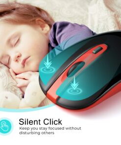 Alternative view of LeadsaiL Wireless Computer Mouse, 2.4G Portable Slim USB Mouse, Silent Click Cordless Mouse 3 Adjustable Levels, 4 Buttons Laptop Mouse for Windows Mac PC Notebook AA Battery-Red