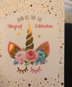 T-Antrix 24 Pcs Unicorn Invitations with 24 Envelopes, Double Sided Rainbow Glitter Unicorn Birthday Party Invitation Cards for Kids Birthday Baby Shower Unicorn Party Supplies 38 71hME0ht73L