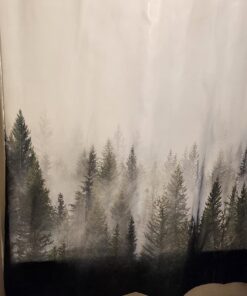 ORTIGIA Misty Forest Shower Curtains,Nature and Woodland Shower Curtain,Fantasy Fog Magic Winter Tree Bath Curtain for Bathroom,Waterproof Polyester Fabric 72" Wx72 L-with Hooks 72W x 72L(12 Metal Hooks,12 Grommets) Dark Forest 35 71hU94FqpaL