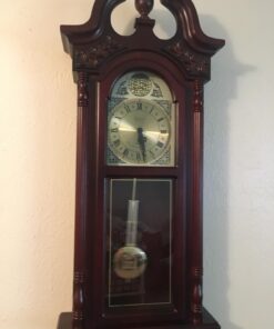 Bedford Clock Collection Grand Antique Colonial Chiming Wall Clock with Roman Numerals in a Cherry Oak Finish, 38" L 23 71hVb8XpBL