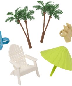 Alternative view of DecoSet® Beach Chair and Umbrella Tropical Beach Cake Decoration, 6 Piece Cake Topper Set, Palm Trees, Deck Chair, Beach Umbrella, Sand Castle and Bucket, Food Safe, Beach Chair & Umbrella DecoSet