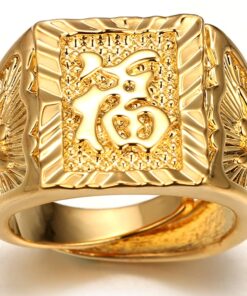 Halukakah Mens Gold Ring Diamond 3PCs Set,18K Real Gold/Platinum Filled Kanji Rich/Luck/Wealth Lab Diamonds Prong Set Size Adjustable,Gift for Men Gold Plated 3 Rings Set 23 71haAkJ5sYL