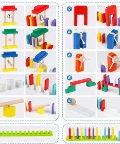 Joqutoys 600 PCS Dominoes Set for Kids, Wooden Domino Building Blocks, 6 Colors Bulk Dominoes Racing Tiles Games with Extra 26 Add-on Blocks and Storage Bag, Educational Toys for Kids Birthday Party 14 71hajVNVpiL