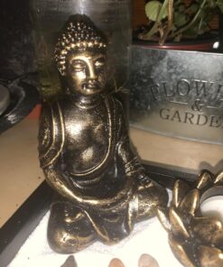 MyGift Desktop Zen Garden Kit with Buddha Statue, Incense Burner, Sand, Rake and Lotus Tea Light Candle Holder 41 71harR0hkxL