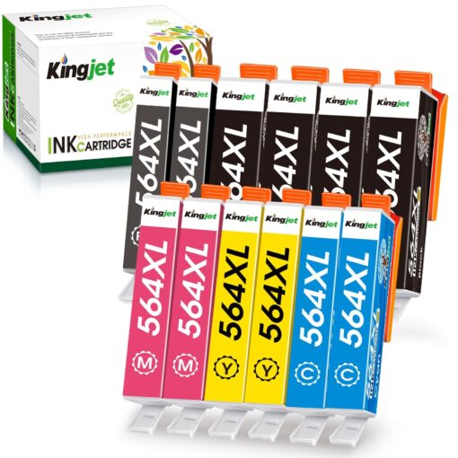 Kingjet Compatible for 564XL Ink Cartridges for HP Printers Replacement for HP 564 564XL 564 XL Work with HP Photosmart 5520 7520 6520 7525 Officejet 4620 Premium C309A C410A Printers, 12 Pack