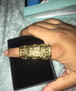 Halukakah Mens Gold Ring Diamond 3PCs Set,18K Real Gold/Platinum Filled Kanji Rich/Luck/Wealth Lab Diamonds Prong Set Size Adjustable,Gift for Men Gold Plated 3 Rings Set 38 71hbKvi9 ML