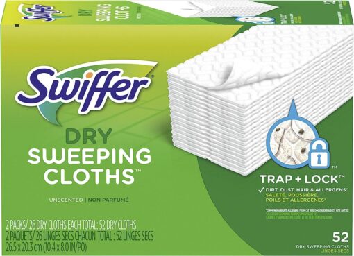 Swiffer Sweeper Dry Mop Refills for Floor Mopping and Cleaning, All Purpose Floor Cleaning Product, Unscented, 52 Count (Packaging May Vary) 52 Count (Pack of 1)