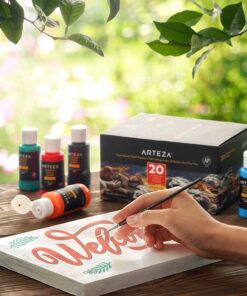 ARTEZA Outdoor Acrylic Paint Set, 20 Colours, 59 ml Bottles, with Storage Box, Rich Pigments, Multi-Surface Paints for Rock, Wood, Fabric, Leather, Paper, Crafts, Canvas and Wall Painting 20 x 59ml (2 fl oz) Outdoor 30 71hc8ZbJMhL