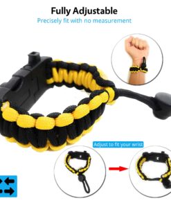 Nexfinity One Survival Paracord Bracelet - Tactical Emergency Gear Kit with SOS LED Light, 550 Grade, Adjustable, Multitools, Fire Starter, Compass, and Whistle - Set of 2 Yellow 16 71hdZYoTzZL
