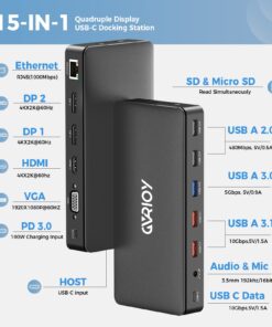 USB C Laptop Docking Station, 15 in 1 Triple Display Multiport Adapter 3 Monitors Dock with Dual DP, HDMI, VGA, USB C/A, RJ45, SD/TF, Mic/Audio, PD Compatible for MacBook/Dell/HP/Lenovo Laptops Black 14 71hengkSnHL