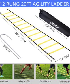 Ohuhu Agility Ladder Speed Training Set 12 Rung 20ft Exercise Ladders with Ground Stakes for Soccer Football Boxing Footwork Sports Fitness Training Ladder with Carry Bag Yellow 21 71hh A2YML