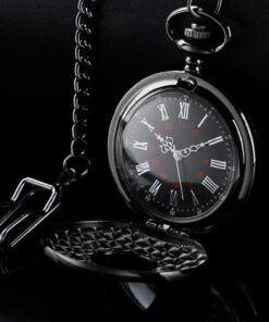 Realpoo Black Hollow Men's Pocket Watch, Roman Digital Scale Men's Quartz Pocket Watches, Quartz Pocket Watch with Chain for Men-Black 22 71hk3jcm1ZL