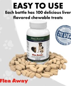 Flea Away All Natural Supplement for Fleas, Ticks, and Mosquitos Prevention for Dogs and Cats, 100 Chewable Treat Tablets, Single 1 Single 29 71hm4mLMDiL
