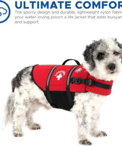 Paws Aboard Dog Life Jacket - Keep Your Canine Safe with a Neoprene Designer Life Vest - Perfect for Swimming and Boating - Red, Medium 18 71hmSxx LxL